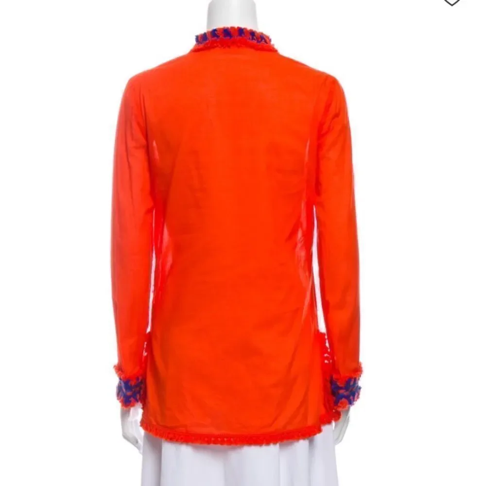 Samba Fringe-trim Cotton Tunic Top, Orange
